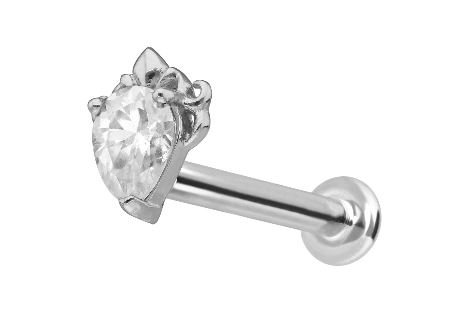 14 Karat Gold Labret Piercing mit Innengewinde MOISSANIT-TROPFEN